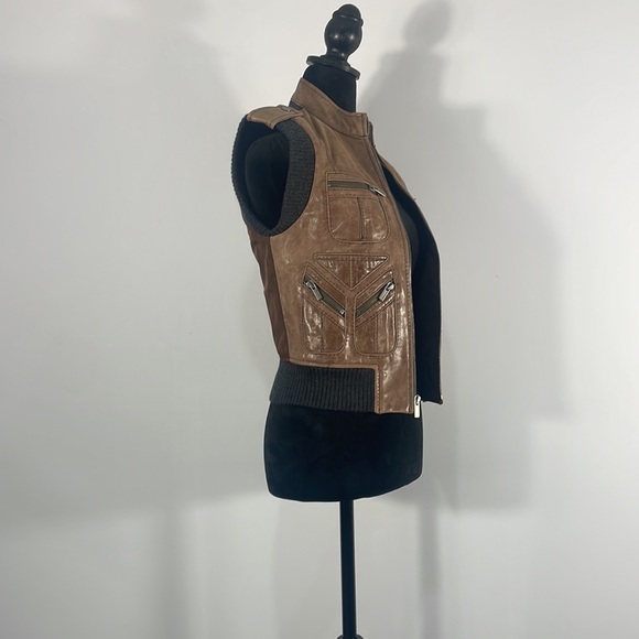 BCBG Maxazria, Brown, Leather, Biker Jacket, Vest, Size XSmall - Picture 5 of 14